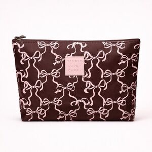 NWT Tender Love + Carry Pink & Brown Bow Coquette Cosmetic Bag